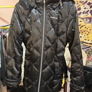 bebe Shiny Black Quilted Puffer Coat